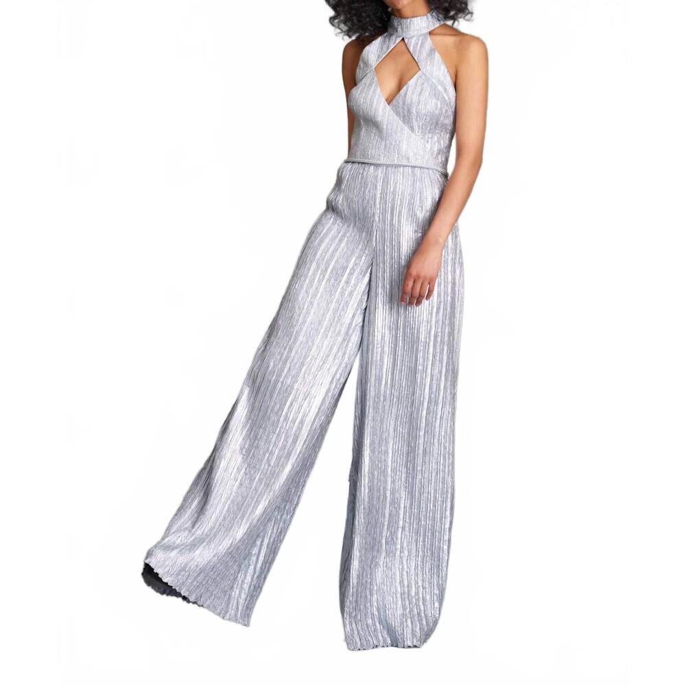 NEW JOHN PAUL ATAKER halter jumpsuit in silver